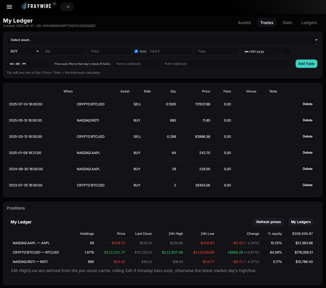 Trades view